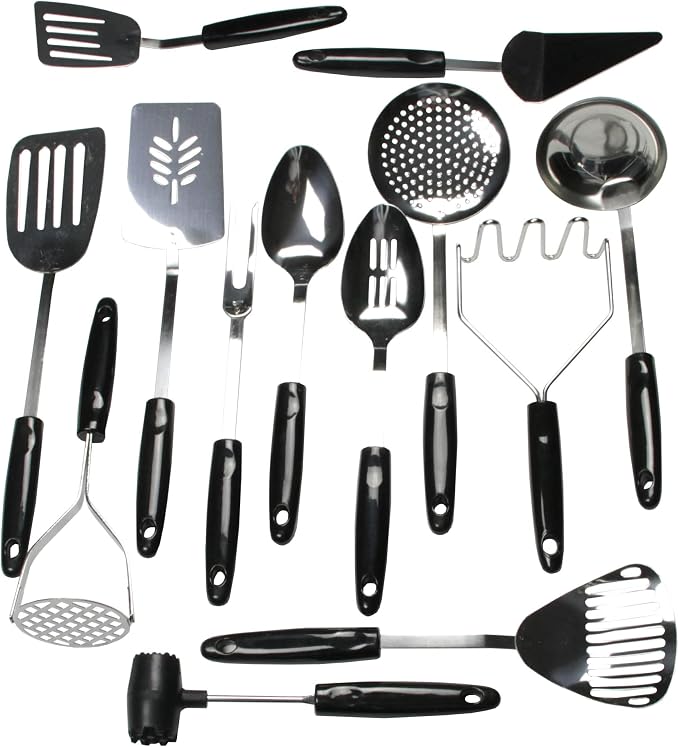 Chef Craft Select Basting Spoon, 12 inch, Stainless Steel/Black (Pack of 2)