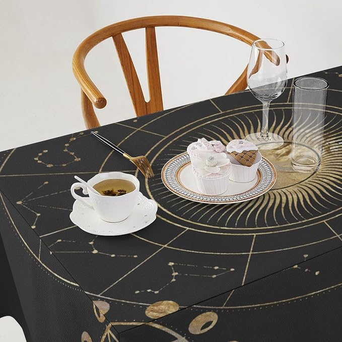 Retro Sun Moon Phases Tablecloth Vintage Star Magical Galaxy Space Table Cloth Water Resistant Wipeable Table Cover for Farmhouse Picnic Party Holiday Kitchen Dinner Table 60"x90"
