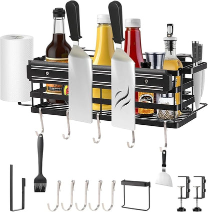 Grill Caddy for Blackstone 28"/36" Griddles Prep Cart, Blackstone Griddle Accessories Organizer with Paper Towel Holder & Magnetic Tool Holder, BBQ Caddy for Outdoor Grill Camping