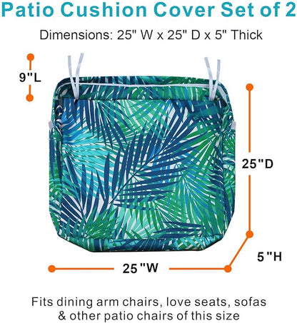 NettyPro Patio Cushion Covers Replacement 2 Pack Water Repellent UV Resistant Outdoor Chair Seat Cushion Slipcover, 25 x 25 x 5 Inch