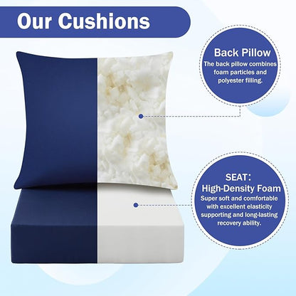 Outdoor Chair Cushions, 24 x 24 Inch Outdoor Cushion for Patio Furniture, Patio Chair Cushion, Waterproof & Fade Resistant Deep Patio Furniture Cushions Set with Handle and Ties, Navy Blue (Set of 6)