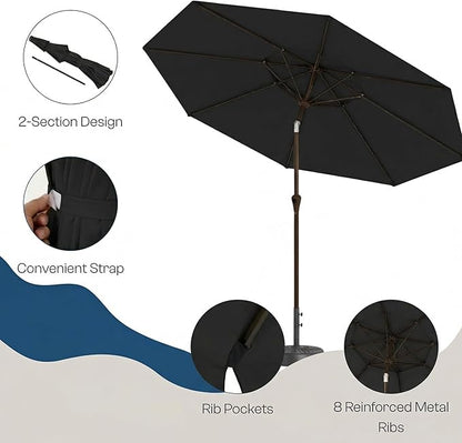 Outdoor Patio Umbrella, 2 Tiers Market Table Umbrella with 8 Sturdy Ribs, Push Button Tilt and Crank, UPF50+ UV Protection for Deck, Pool, Garden and Backyard