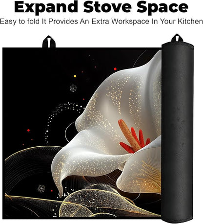 Heat-Resistant Glass Stove Top Cover with Anti-Slip Rubber Coating – Electric Stove Protector, Scratch-Resistant, Counter Space Decor Mat (Calla Lily, 28.5"L x 20.5"W)