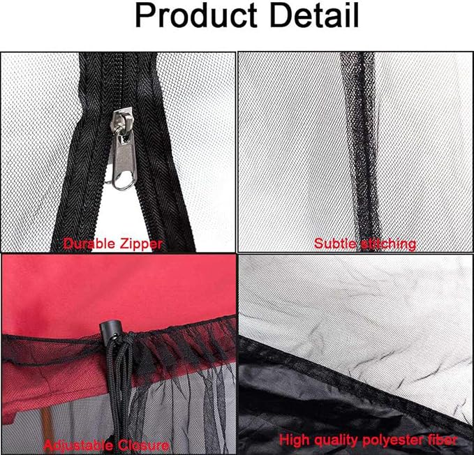 10ft Patio Mosquito Netting Patio Umbrella Cover Mosquito Netting Screen,Windproof Mosquito with Zipper Portable Foldable Umbrella Mosquito Net（10'10'7.6'） (Black)