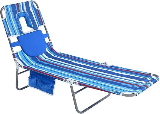 SUNNYFEEL Beach Lounge Chair, Backpack Reclining Beach Chairs Lay Flat, Sun Face Down Tanning Chair, Folding Camping Chairs Portable Camp Cot with Backpack Straps for Outdoor/Picnic/Lawn