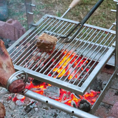 SpitJack Portable Camping Grill. Cook Over a Fireplace or Campfire with an All SS Argentine Santa Maria Cooking Grate and Drip Pan. 18 X 17 Inch Grill