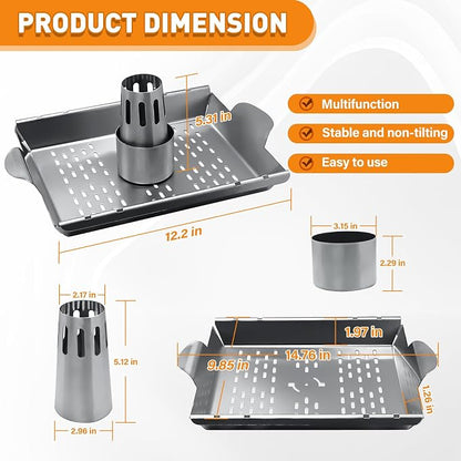 Upgraded Beer Can Chicken Holder for Grill Smoker Oven, Vertical Chicken Roaster Stand with Handle, Large Stainless Steel BBQ Barbecue Accessories, Indoor Outdoor Grill Rack Vegetables Grilling Basket