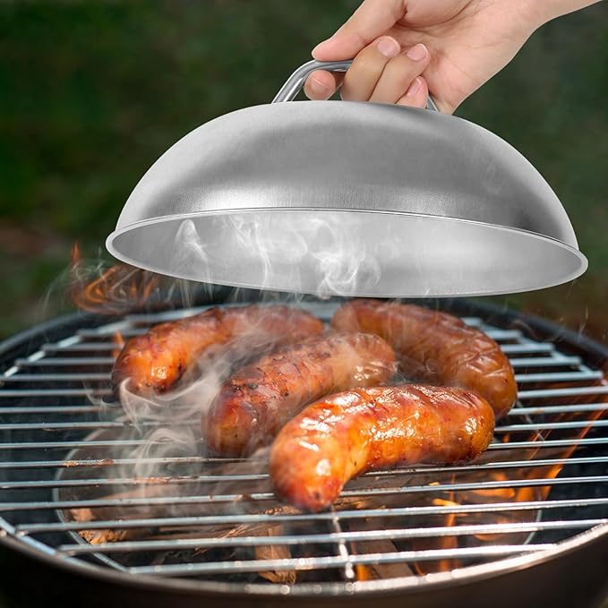 9 Inch Cheese Melting Dome - 2 Pack Heavy Duty Round Basting Cover - Stainless Steel Steaming Cover Grilling Melting Dome for Flat Top Griddle Grill - Griddle Accessories Indoor or Outdoor