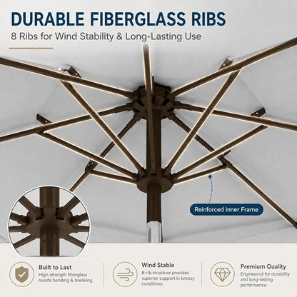10ft Patio Umbrella, 3-Tier Vented Outdoor Table Umbrella with 8 Sturdy Fiberglass Ribs, Windproof Market Umbrella with Push Button Tilt and Crank, UV Protection for Deck, Pool, Light Gray