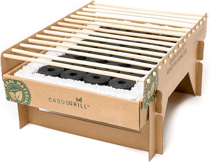 CasusGrill Single Use Biodegradable Mini Grill: Portable & Disposable Grill, Great for Outdoor Charcoal BBQ & Camping, All Natural Materials, Easy Set Up - No Lighter Fluid Needed