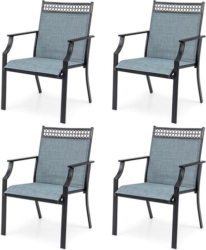 Giantex Patio Chairs Set of 4, Outdoor Chairs with All Weather Fabric, High Backrest, Armrests, Heavy Duty Metal Armchair, Outside Dining Chairs for Porch Lawn Garden Yard Pool