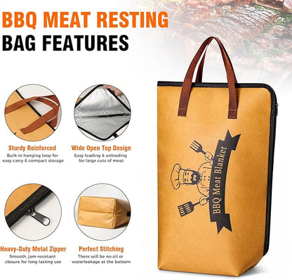 21" BBQ Meat Blanket Insulated Brisket Resting Bag, Thermal Tote for Smoked Meats, Reusable Insulated Carrier for Brisket, Turkey & Pork Shoulder, Gifts for Men Women, BBQ Lovers Gift