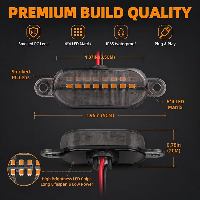 LED Front Grille Position Light, Side Marker Assemblies, Amber | For Ford F150 F250 F350 and Ram 1500, Exterior, 2004-2019