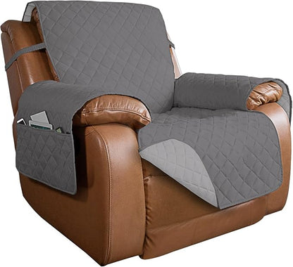 PureFit Reversible Recliner Chair Covers Couch Covers for Dogs, 28 in | Gray/Light Gray, Water Resistant Couch Protector, Washable Pet Couch Cover with Non Slip and Elastic Straps For Kids