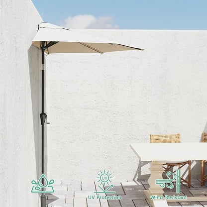 Helios&Hestia 9 ft Small Half Round Wall Outdoor Market Patio Umbrella with Tilt and Crank for Garden, Deck, Balcony