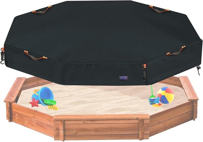 NGB Octagon Sandboxes Cover,with 4 Windproof Hooks 4 Reflective Handles and Elastic Pull Cord ，600D Oxford Garden Canopy Sandpit Pool Protection Cover Dustproof and Waterproof (Black,86x79x9inch)