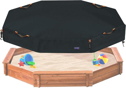 NGB Octagon Sandboxes Cover,with 4 Windproof Hooks 4 Reflective Handles and Elastic Pull Cord ，600D Oxford Garden Canopy Sandpit Pool Protection Cover Dustproof and Waterproof (Black,86x79x9inch)