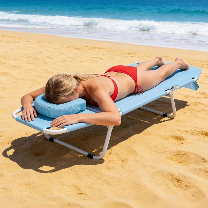 MOPHOTO Tanning Chair, 5-Position Sunbathing Lounge Chair with Face Hole, Folding Chaise Lounger for Pool Beach Patio