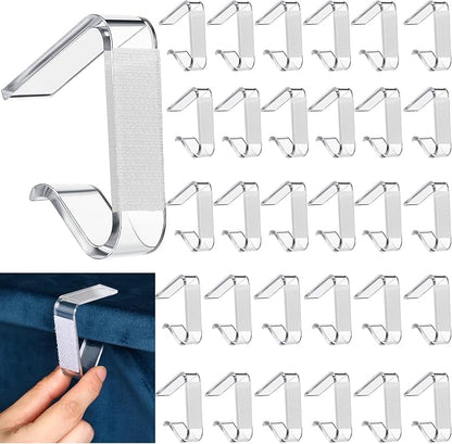Yerliker 120 Pcs Clear Table Skirting Clips with Hook and Loop Plastic Tablecloth Clips for Meeting Party Indoor Outdoor Events