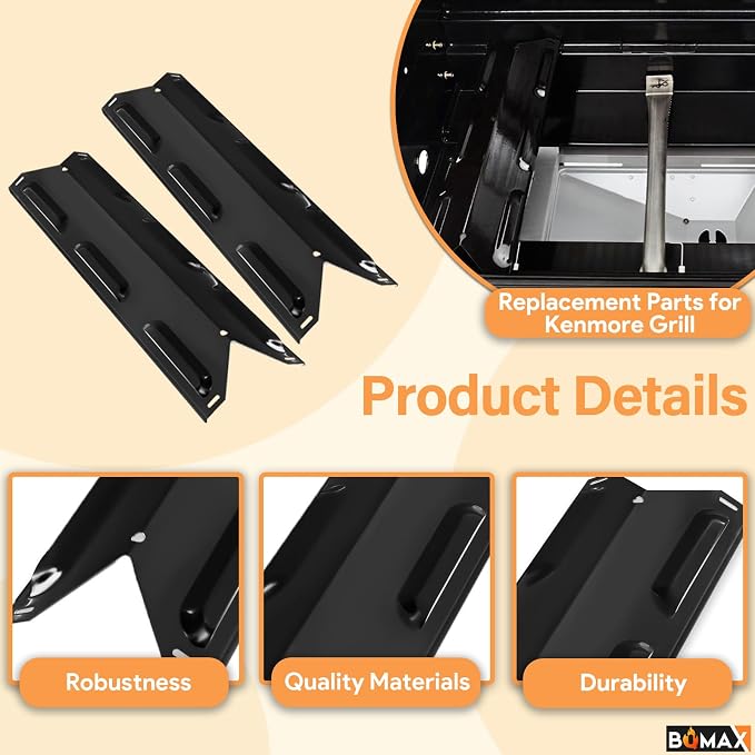 BQMAX Grill Parts for Kenmore 2 Burner Grill 146.23673310 146.16142210 | Porcelain Steel Heat Plate & Burner for Kenmore Grill Replacement Parts 146.23686310, for Members Mark 2 Burner MM-G2001-AB