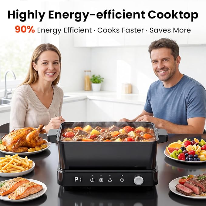 olayks Induction Cooktop, Portable Induction Cooktop with Removable Cast Iron Pot and Pan, 1500W Hot Plate Single Burner with 8 Power Levels, Adjustable Temp Control, 99 Min Timer