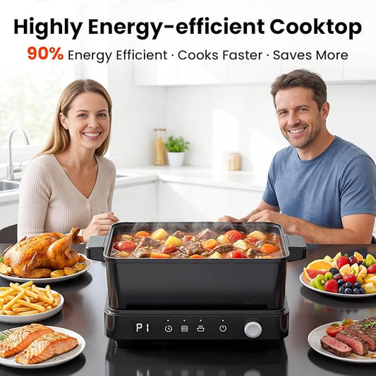 olayks Induction Cooktop, Portable Induction Cooktop with Removable Cast Iron Pot and Pan, 1500W Hot Plate Single Burner with 8 Power Levels, Adjustable Temp Control, 99 Min Timer