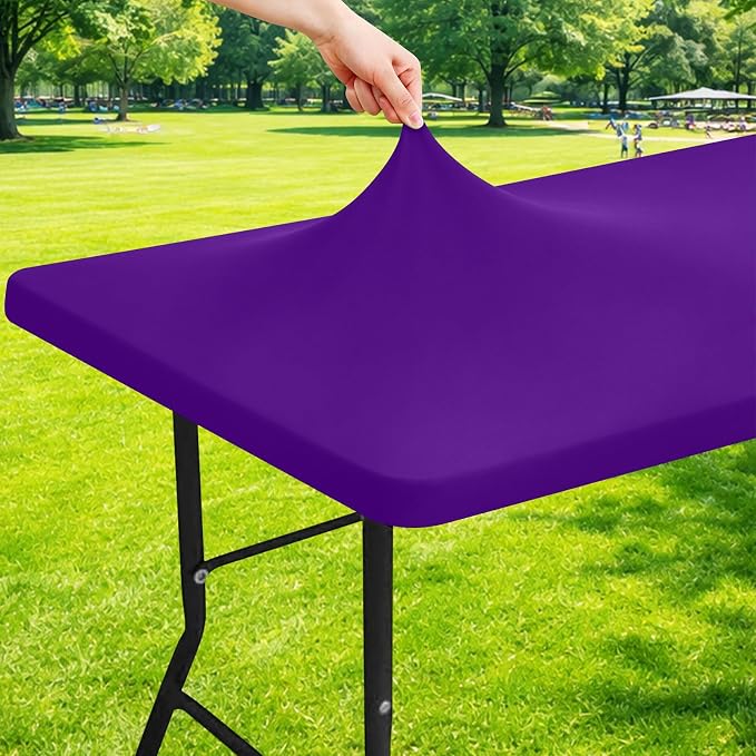 Moosfor Spandex 6 Foot Rectangle Table Cloth, Elastic Fitted Tablecloths for Picnic, Stretch Washable Patio Table Cover for Outdoor, Camping, Banquet and Parties (Purple, 30"x72")