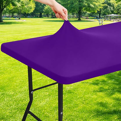Moosfor Spandex 4 Foot Rectangle Table Cloth, Elastic Fitted Tablecloths for Picnic, Stretch Washable Patio Table Cover for Outdoor, Camping, Banquet and Parties (Purple, 24"x48")