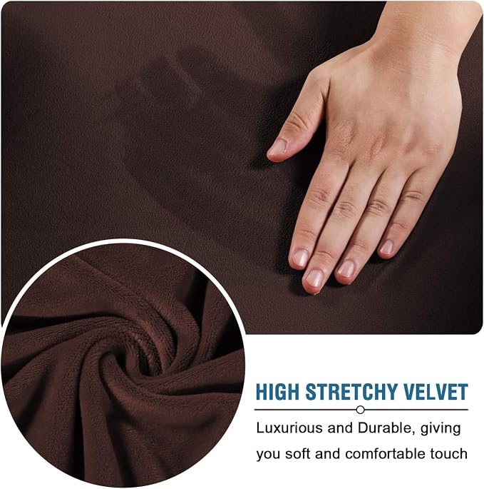 H.VERSAILTEX Wingback Chair Covers Velvet Plush Wing Chair Slipcover 1 Piece High Stretch Wing Back Chair Slipcovers Sofa Cover Furniture Cover with Elastic Bottom, Brown