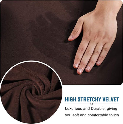 H.VERSAILTEX Wingback Chair Covers Velvet Plush Wing Chair Slipcover 1 Piece High Stretch Wing Back Chair Slipcovers Sofa Cover Furniture Cover with Elastic Bottom, Brown