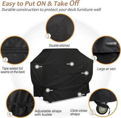 NettyPro Grill Cover for Outdoor Grill 48 Inch Waterproof Heavy Duty, Black | 2-3 Burner Gas BBQ Cover for Outside, UV Protection, Windproof Strap, Air Vent, Fits Weber, Char-Broil, Brinkmann Barbecue