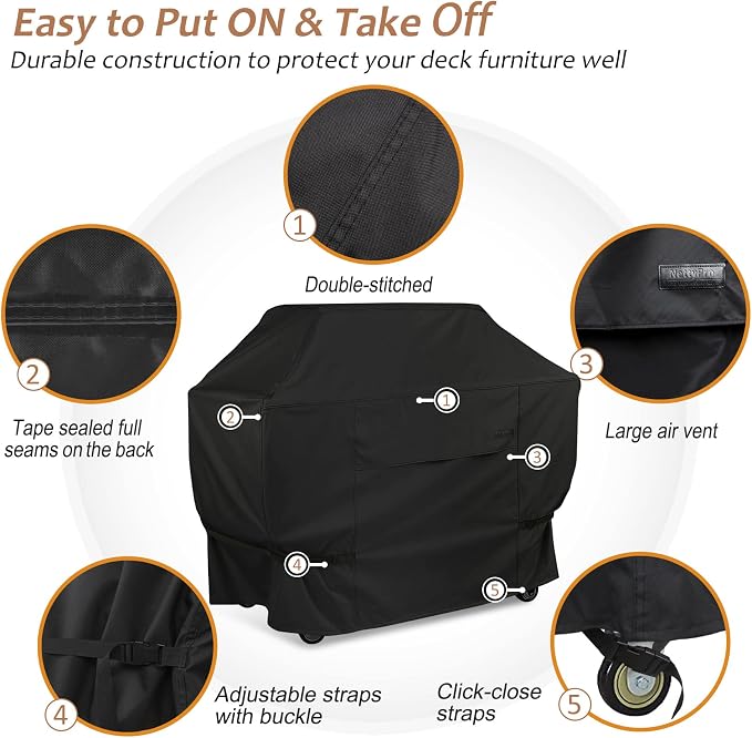 NettyPro Grill Cover for Outdoor Grill 52 Inch Waterproof Heavy Duty, Black | 2-3 Burner Gas BBQ Cover for Outside, UV Protection, Windproof Strap, Air Vent, Fits Weber, Char-Broil, Brinkmann Barbecue