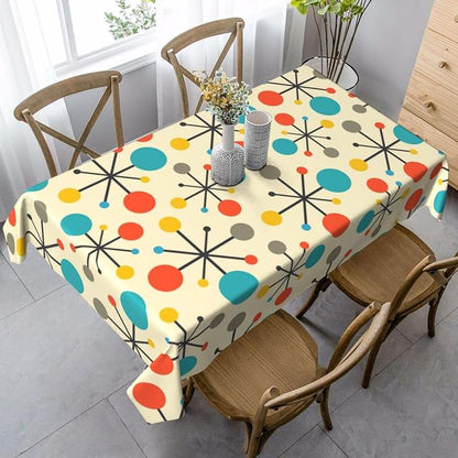 Mid Century Fifties Modern Atomic Retro Colors Tablecloth Washable Waterproof Yellow Table Cover for Kitchen Dining Room Picnic Party BBQ Wedding, Rectangle 60x84 Inch Table Cloth