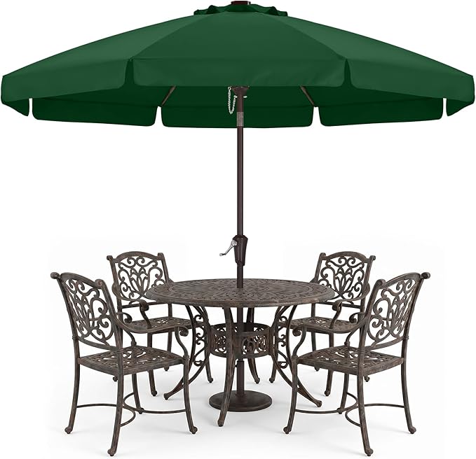 ABCCANOPY 9ft Scalloped Patio Umbrella, Outdoor Table Umbrella with Tilt and Crank, Fiberglass Ribs Deck Umbrella for Patio, Pool, Garden, Picnic (Green)
