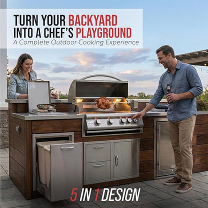 BLAZE BBQ Outdoor Package of 32” LTE Built-in Gas Grill, Gas Dop-In Single Side Burner, 32” Door & Two Drawers Combo, 18” Roll Out Propane Tank/Trash Storage Drawer, 24” Refrigerator, and Accessories