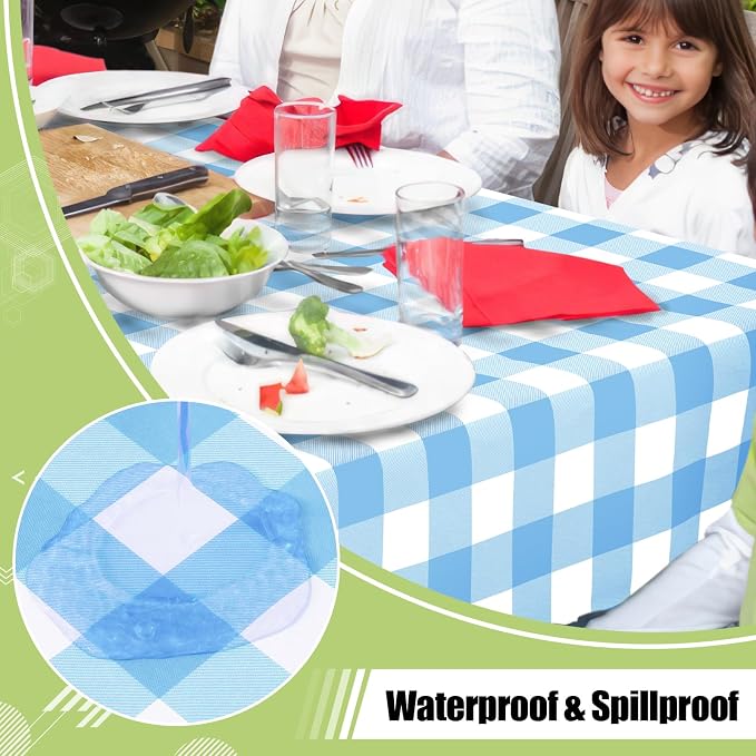 Smiry Picnic Table Cloth, Vinyl Tablecloths with Flannel Backing, 52"x70" | Waterproof Rectangle Table Cloth, Wipeable Buffalo Plaid Table Cover for Indoor and Outdoor (Baby Blue & White)