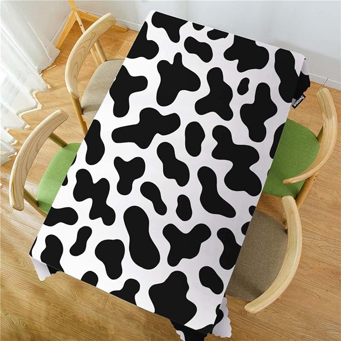 Swono Cow Table Covers 52x70 Inch Farm Cattle Cow Skin Print Black White Spots Wipeable Tablecloth Kitchen Dinning Tabletop Decoration, Table Cloth for Outdoor and Indoor Use