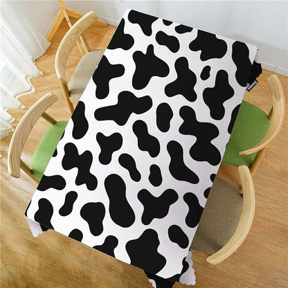 Swono Cow Table Covers 52x70 Inch Farm Cattle Cow Skin Print Black White Spots Wipeable Tablecloth Kitchen Dinning Tabletop Decoration, Table Cloth for Outdoor and Indoor Use