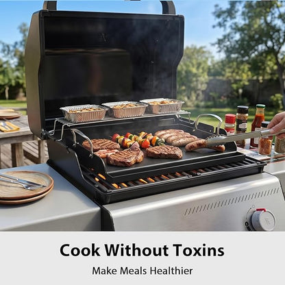 Utheer 17" x 13" Cast Iron Griddle for Gas Grill, Nonstick Coated Flat Top Grill Insert Rated Up to 500°F with Grease Groove and Removable Handles for Gas & Charcoal Grills, Camping, BBQ