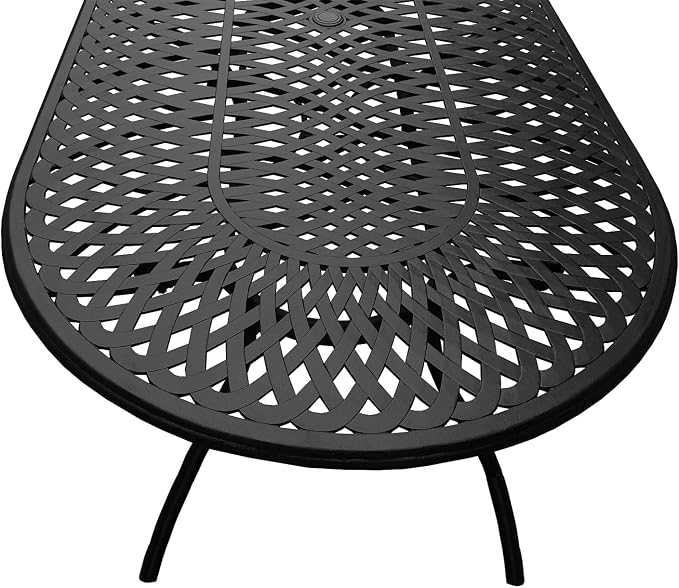 Oakland Living 1025-2777(8)-LBK Modern Outdoor Mesh Lattice Aluminum 95-in Large Black Oval Patio Eight Arm Chairs Dining Set