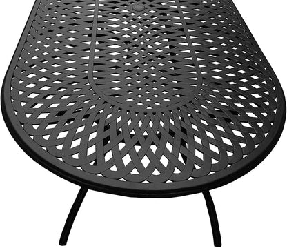 Oakland Living 1025-2777(8)-LBK Modern Outdoor Mesh Lattice Aluminum 95-in Large Black Oval Patio Eight Arm Chairs Dining Set