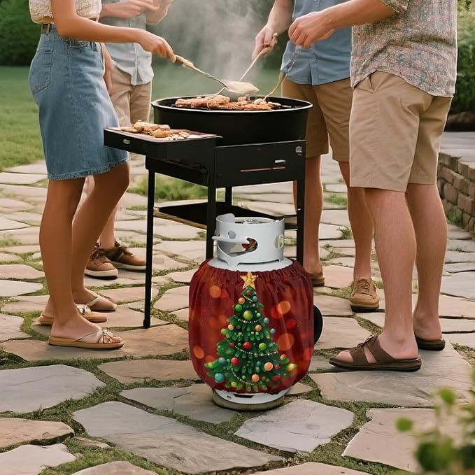 Xmas Tree Propane Tank Cover 20lb Weather Resistance Gas Tank Cylinder Cover for Outdoor Camping Yard Waterproof Grill Accessories Gift for Christmas