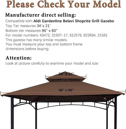 SCOCANOPY Grill Replacement Canopy BBQ Gazebo Top Compatible with Aldi Gardenline Belavi Shoprite Grill Gazebo,for Model Number: 43472,812576,822694,31937-17,21581,(Brown)