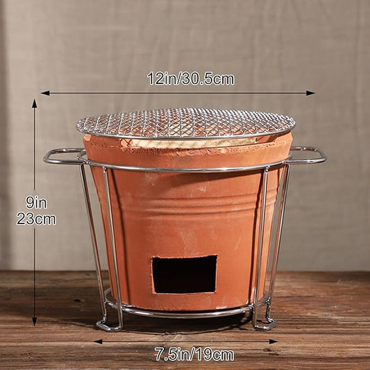 Clay Charcoal Stove, Multifunctional Pottery Barbecue Stove, Portable Ceramic Grill, Tabletop BBQ Grill for Home, Picnic, Camping, Tea Making and Outdoor Cooking(12x9in/30.5x23cm)