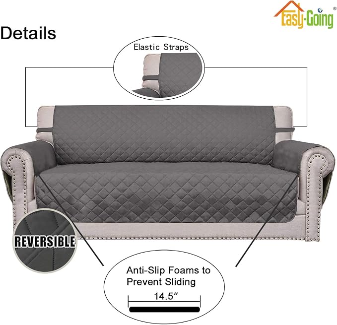 Easy-Going Reversible Couch Cover, Oversized 3 Cushion, X-Large, Gray/Gray | Machine Washable Slipcover For Dogs, Water Resistant Furniture Mat For Living Room, Non-Slip Sofa Cover, Pet Friendly