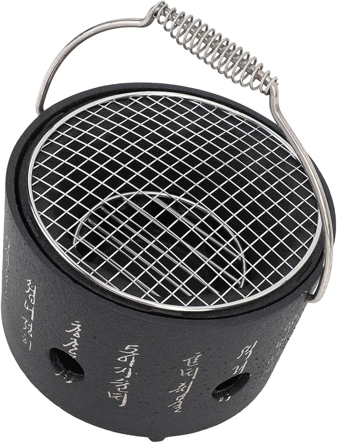 KIMISS Portable BBQ Charcoal Stove, Multifunctional Aluminum & Stainless Steel Grill with Carrying Handle - Ideal for Camping, Tea Making, and Outdoor Barbecue (S)