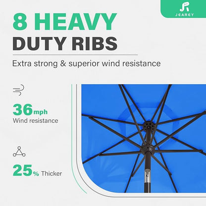 JEAREY 9 FT Patio Umbrella Outdoor, Table Umbrellas Market Umbrella w/Push Button Tilt/Crank, 8 Sturdy Ribs(Royal Blue)