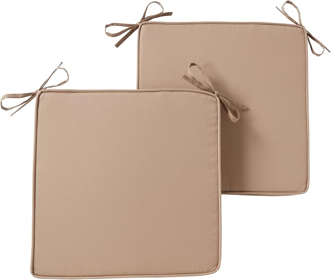 Outdoor 18 inch Square Patio Dining Chair Pads – Comfortable Fiber-Filled Seat Cushions with Ties, Reversible Polyester Fabric - Coronado, Set of 2