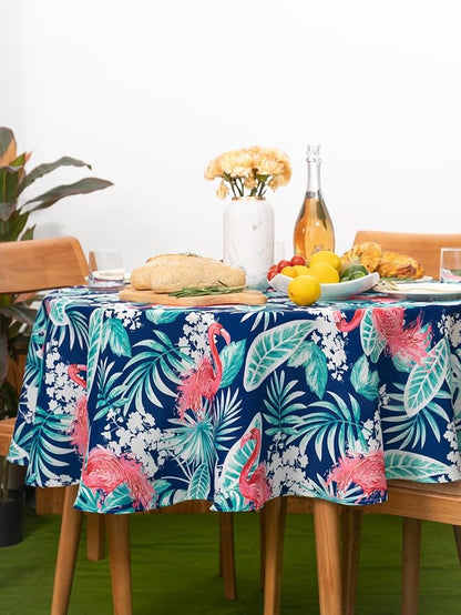 YiHomer Indoor Outdoor Tabletop for Spring Summer Decorations, Picnics and Dinner Parties - Stain and Water Resistant, Flamingo Dancing, Tablecloth, 60" Round