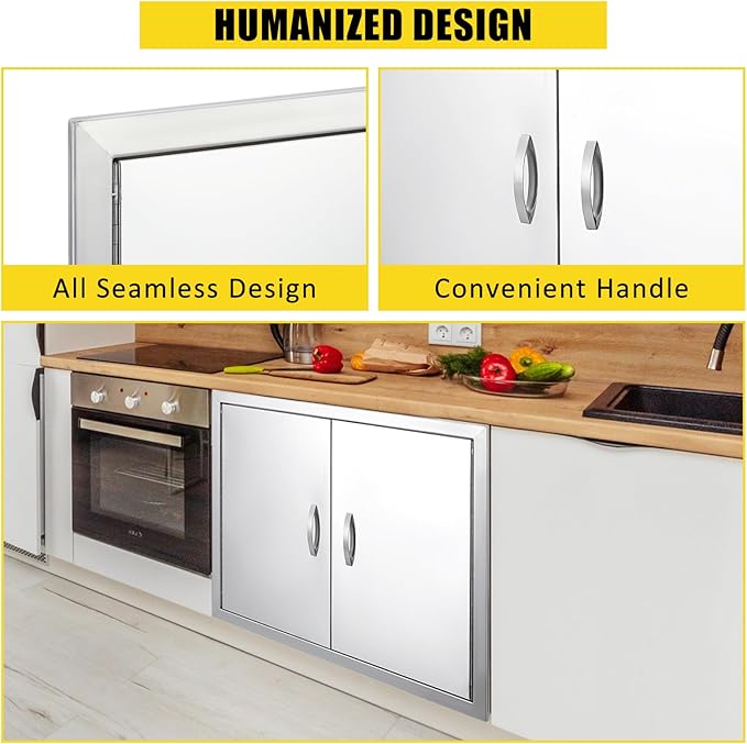GarveeLife BBQ Access Door 31 in W x 24 in H, Double Outdoor Kitchen Door, Weatherproof Built in 304 Stainless Steel with Handle for Outside, Commercial, BBQ Island, Grilling Station, Outside Cabinet